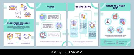 Brochure with ERP thin line icons Stock Vector