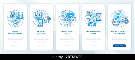 Walkthrough ERP with blue linear icons concept Stock Vector