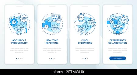 Walkthrough ERP with blue linear icons concept Stock Vector