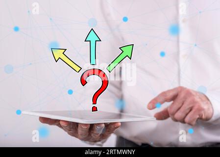 Choice concept above a tablet held by a man in background Stock Photo