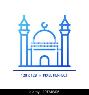 2D blue gradient thin line mosque icon Stock Vector