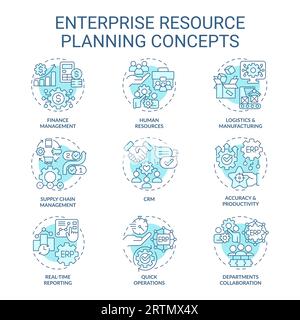 Customizable icons representing ERP concepts Stock Vector