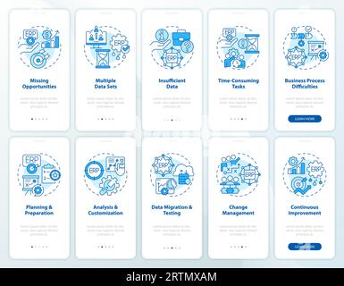 Walkthrough ERP with blue line icons concept Stock Vector