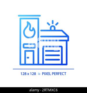 2D blue gradient thin line fie brigade icon Stock Vector