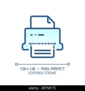 2D customizable printer thin linear blue icon Stock Vector