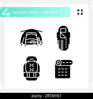 2D pixel perfect hiking gear glyph style icons Stock Vector