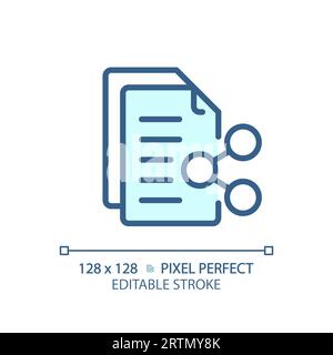 2D customizable document sharing thin linear blue icon Stock Vector