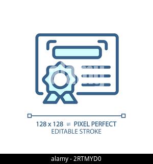 2D customizable diploma thin linear blue icon Stock Vector
