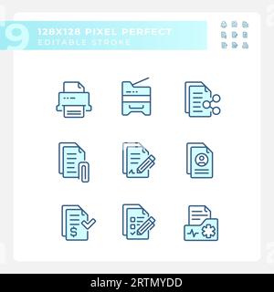 Editable pixel perfect blue document icons Stock Vector