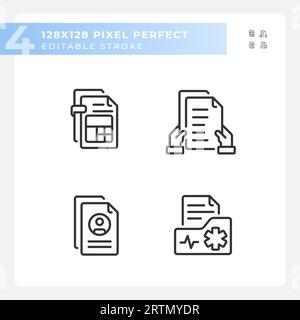 Editable pixel perfect document icons set Stock Vector
