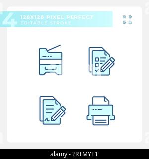 Pixel perfect blue document icons set Stock Vector