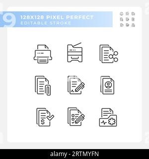 Editable pixel perfect black document icons Stock Vector