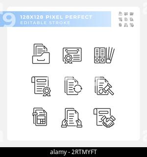 Set of editable pixel perfect black document icons Stock Vector