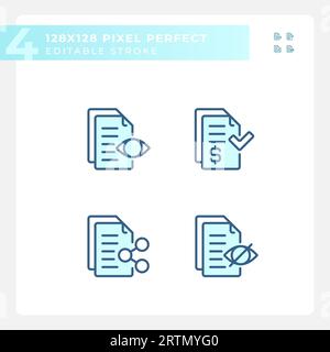 Pixel perfect blue document line icons set Stock Vector