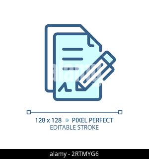 2D customizable contract thin linear blue icon Stock Vector