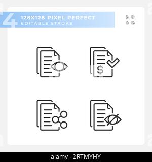 Pixel perfect black document line icons set Stock Vector