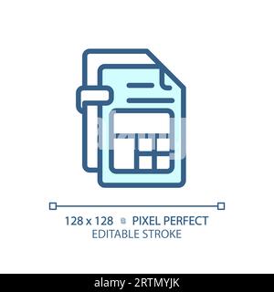2D customizable income tax report thin linear blue icon Stock Vector