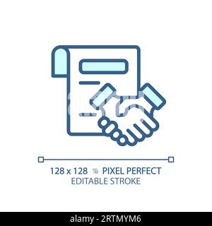 2D customizable agreement thin linear blue icon Stock Vector