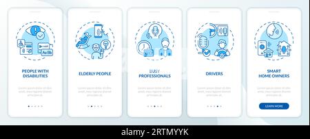 Walkthrough voice assistant with blue icons concept Stock Vector