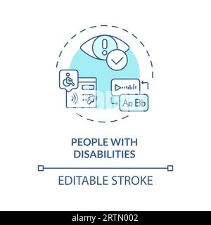 2D people with disabilities thin line blue icon concept Stock Vector