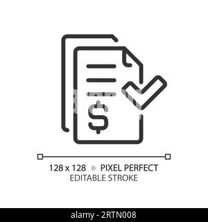 2D customizable invoice thin linear black icon Stock Vector