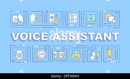 2D voice assistant text with multicolor thin line icons Stock Vector