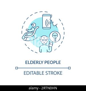 2D elderly people thin line blue icon concept Stock Vector