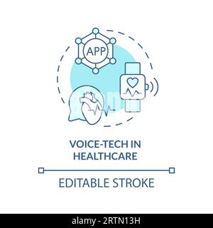 2D voice-tech in healthcare thin line blue icon concept Stock Vector