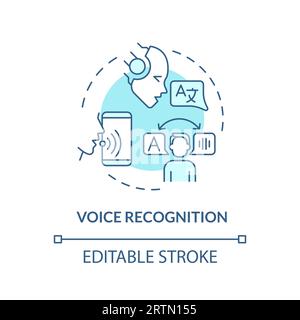 2D voice recognition thin line blue icon concept Stock Vector