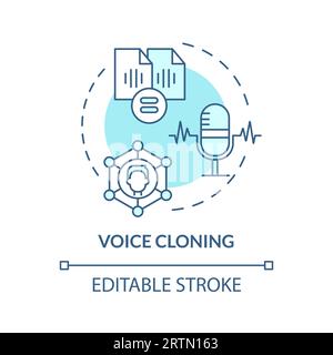 2D voice cloning thin line blue icon concept Stock Vector
