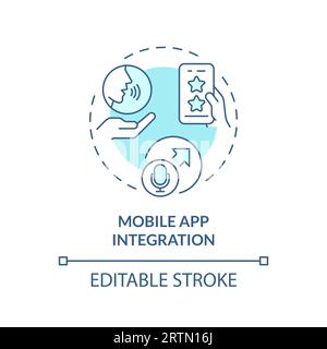 2D mobile app integration thin line blue icon concept Stock Vector