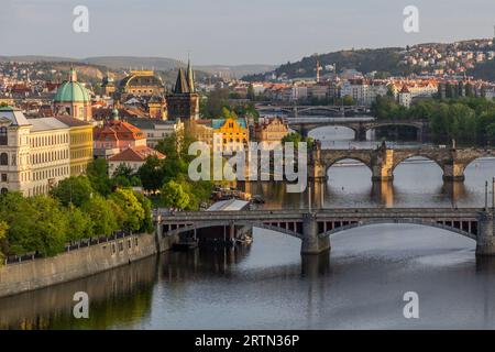 Aerial view of bridges over Vltava river in Prague, Czech Republic Stock Photo