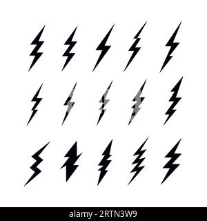 Set of black lightning bolts isolated. Stock Vector