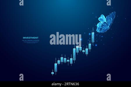 Butterfly flutters over a digital growing graph. Boosting sell. Stock Vector