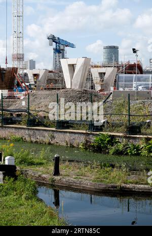 HS2 construction site near Curzon Street, seen from the Digbeth Branch Canal, Birmingham, UK Stock Photo