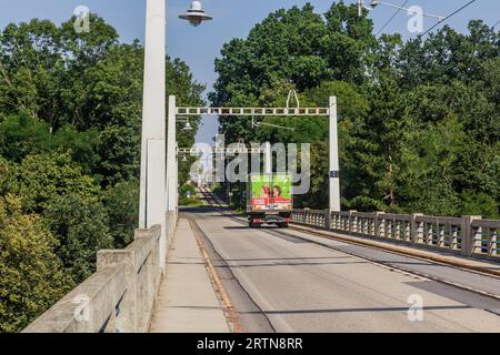 BECHYNE, CZECHIA - AUGUST 10, 2020: Duha (Rainbow) bridge in Bechyne town, Czech Republic Stock Photo