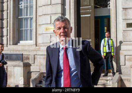 London, England, UK. 14th Sep, 2023. SirÂ RICHARDÂ MOORE chief of Secret Intelligence Service (MI6), is seen leaving Cabinet Office as British government is expected to-publish official response to a landmark report on China in the wake of Chinese spy in House of Commons story. (Credit Image: © Tayfun Salci/ZUMA Press Wire) EDITORIAL USAGE ONLY! Not for Commercial USAGE! Stock Photo