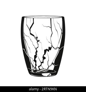 Broken glass cup for drinks. Cracked cup icon on white background. Glass waste concept. Vector Illustration Stock Vector