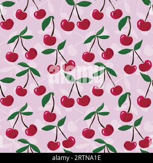 Cherry summer fruit seamless pattern for textile design. Vector hand drawn illustrations background Stock Vector