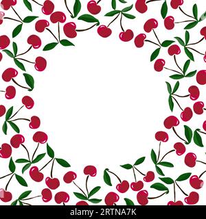 Cherry fruit and daisy flower design textile or wallpaper. Vector seamless pattern Stock Vector