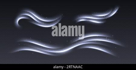 Cold wind with snow, air flow effect, winter freezing swirls, glowing light trails. Stock Vector