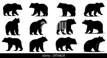 Bear icons set. Bear silhouettes. Black symbols of bear. Vector illustration Stock Vector