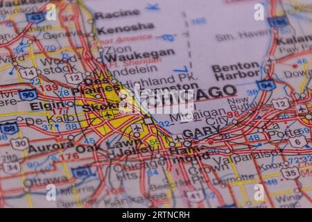 Chicago, Illinois, USA on a road map. Stock Photo