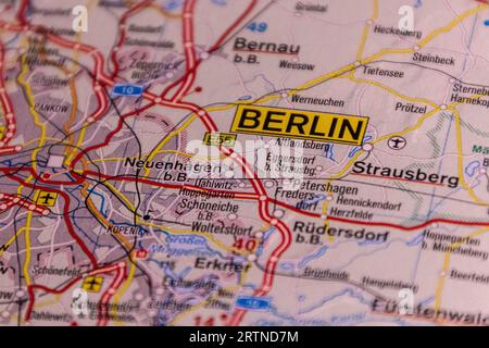 Berlin, Germany on a road map. Stock Photo
