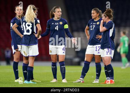 File photo dated 11-10-2022 of Scotland's Rachel Corsie (centre). The Scotland Women's national team have withdrawn legal action against the Scottish Football Association over equal pay and treatment claims after securing what skipper Rachel Corsie described as 'parity'. Issue date: Thursday September 14, 2023. Stock Photo