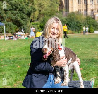 London, UK. 14th Sep, 2023. Westminster Dog of the year 2023 Suzanne Webb MP sits with Sidney pickles who is a Cocker spaniel and he is a bit naughty and prone to a bit of howling at times and has a big personality Credit: Richard Lincoln/Alamy Live News Stock Photo