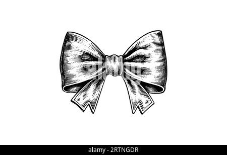 A bow ribbon gift in a vintage engraved style. Vector design for