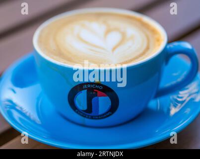 Cappuccino, Jericho Coffee Traders Coffee Bar, Espresso Bar, Oxford, Oxfordshire, England, UK, GB. Stock Photo