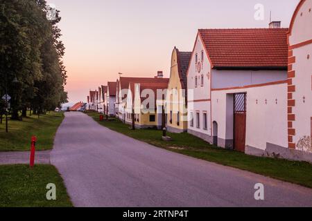 Traditional houses of rural baroque style in Holasovice village, Czech Republic Stock Photo