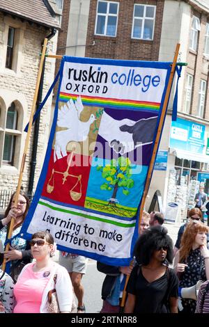 Oxford Pride protest event June 2013 Ruskin college sign Stock Photo